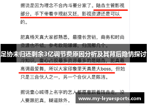 足协未归还剩余3亿调节费原因分析及其背后隐情探讨 足协未归还剩余3亿调节费原因分析及其背后隐情探讨