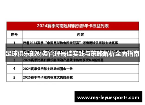足球俱乐部财务管理最佳实践与策略解析全面指南