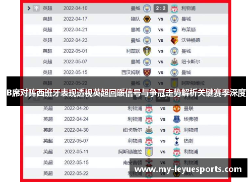 B席对阵西班牙表现透视英超回暖信号与争冠走势解析关键赛季深度
